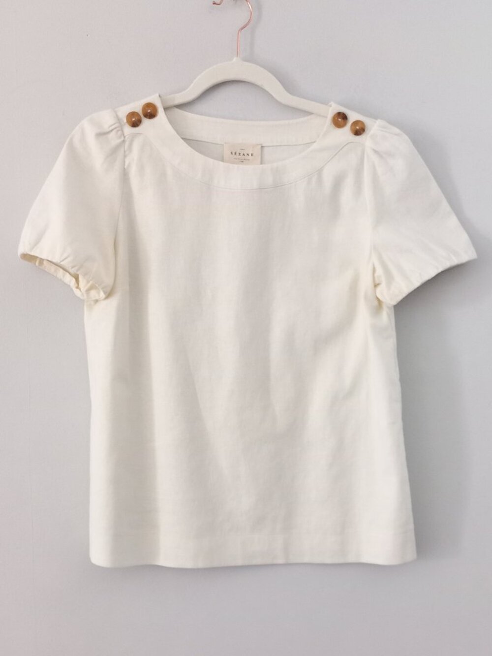 SEZANE cream linen blend puff sleeve top